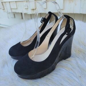 Marchez Vous Yeardley Pauline Black Suede Slingback Wedge 7.5